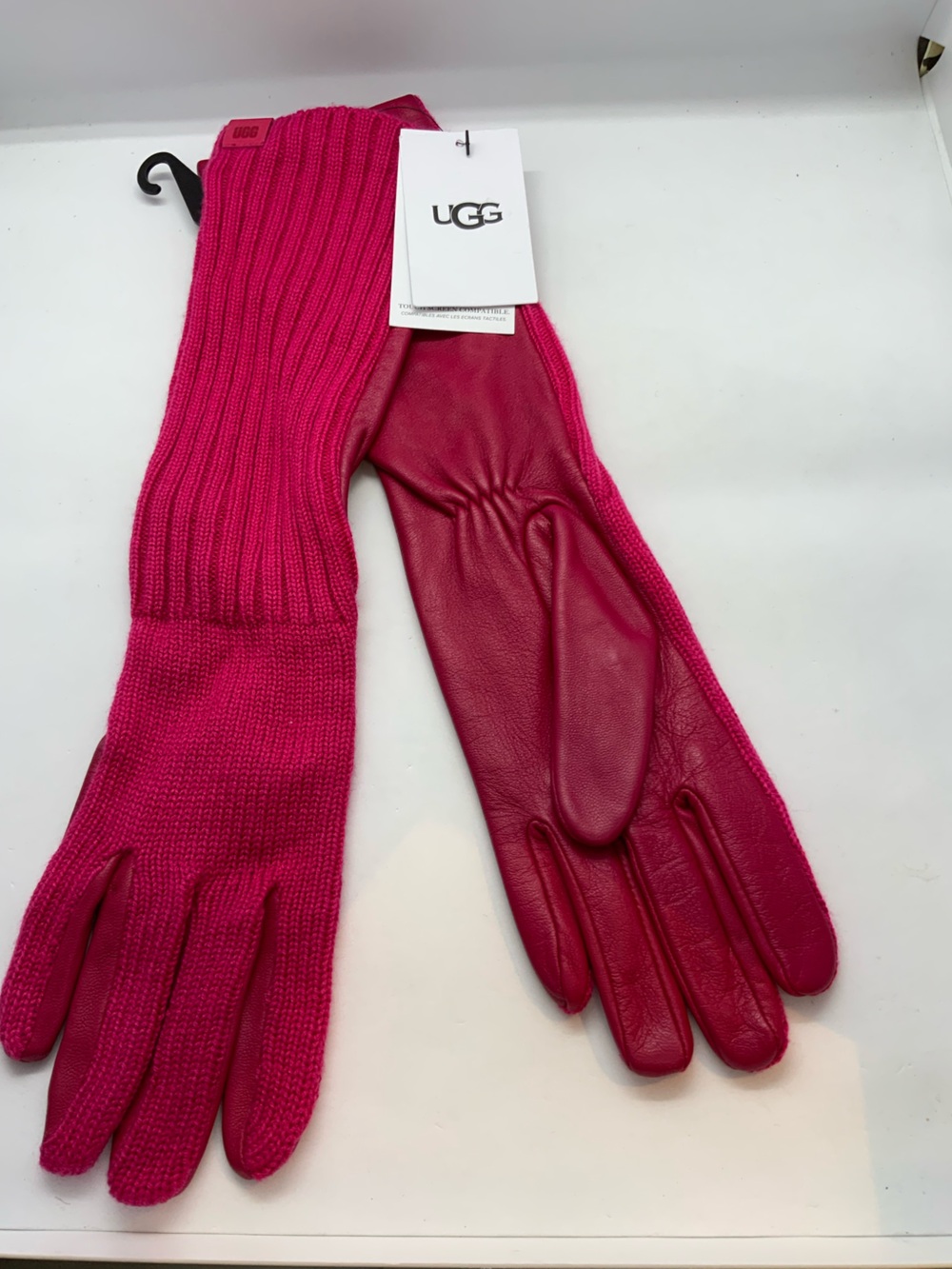 UGG Women's Hot Pink Knit and Leather Gloves